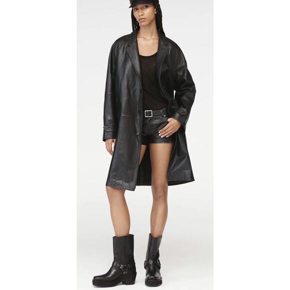 NWT Zara x Steven Meisel Black Real Leather Oversized Trench Coat Small - Picture 2 of 16